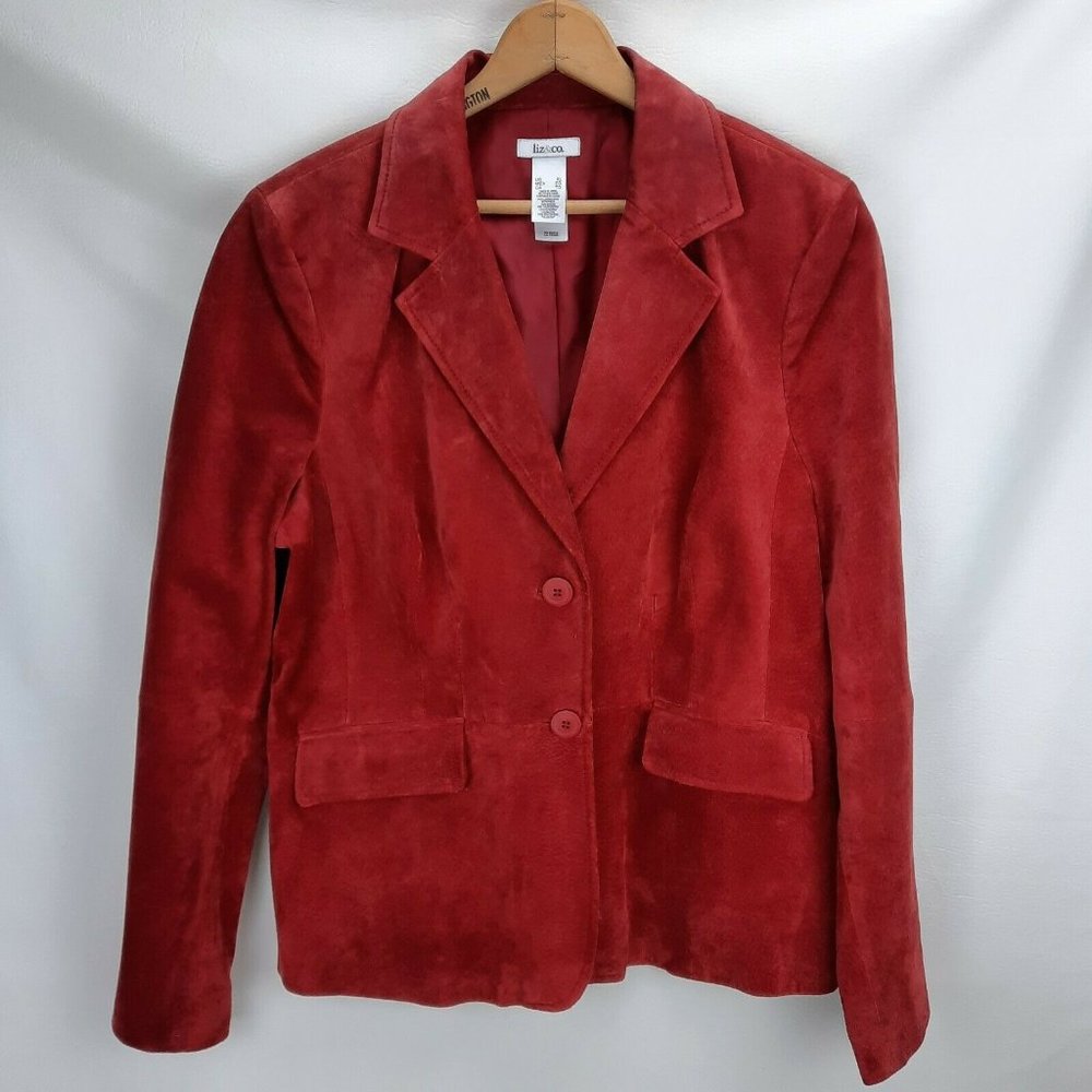 Liz & Co. Red Suede Conventional Pleated Waist Single Breasted Blazer Women's XL